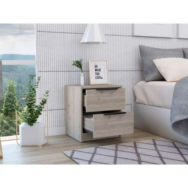 Tuhome Kaia Nightstand, Two Drawers, Metal Handle, Light Gray MLZ6572